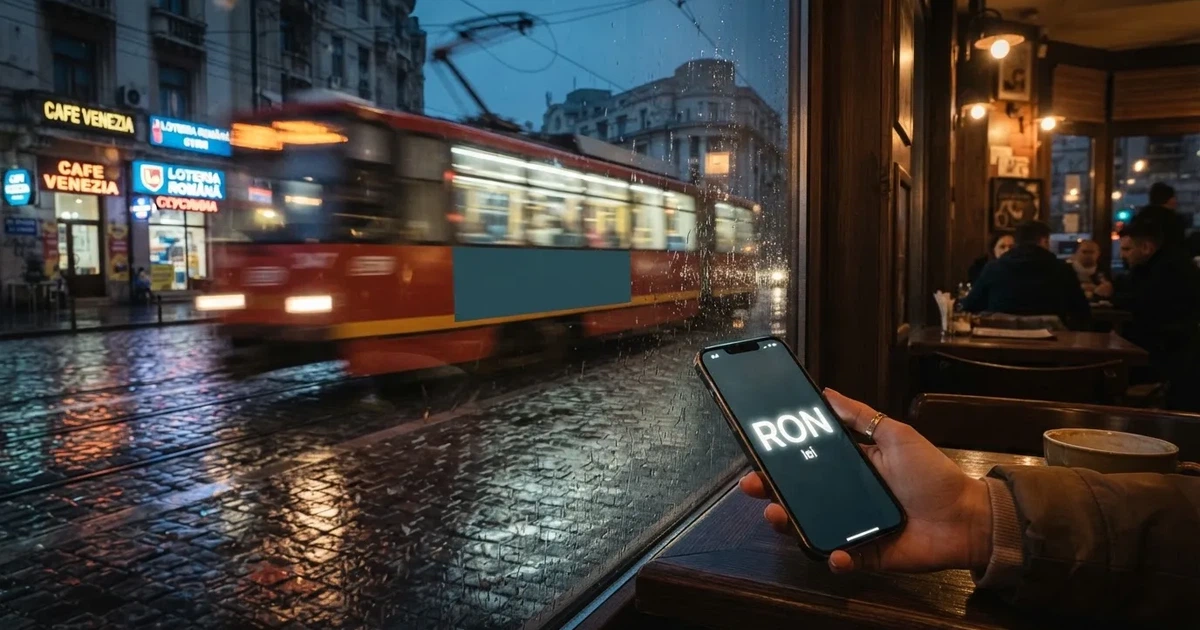 Un tramvai trecând repede pe o stradă udă, cu lumini estompate de mișcare — cazinouri cu aircash în romania