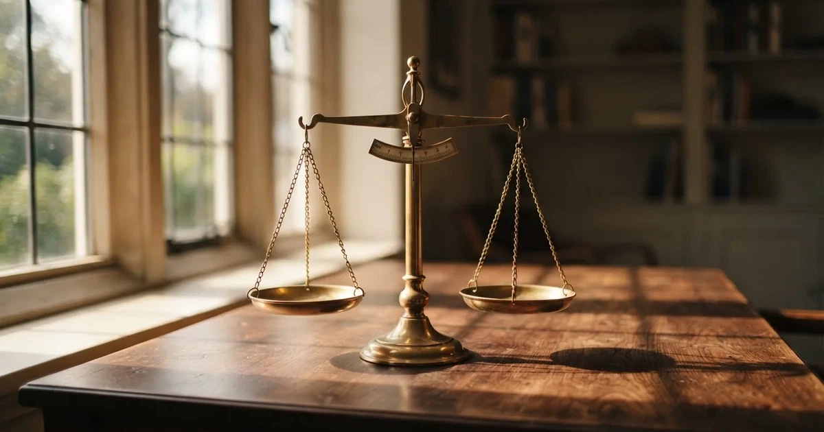 O balanță de alamă pe un birou de lemn, în lumina piezișă a unei ferestre înalte — cazinouri internaționale