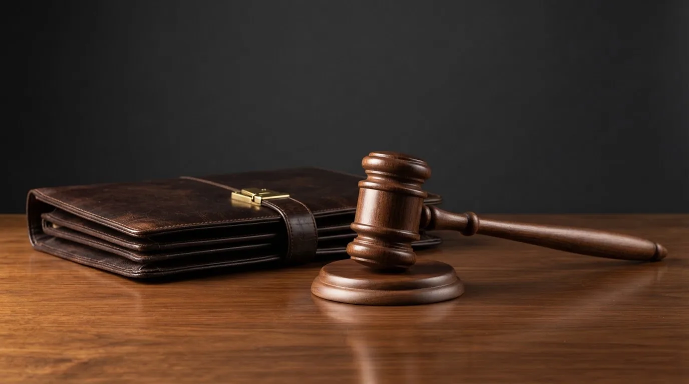 Un ciocan de judecător lângă un dosar de piele închis, pe o masă de nuc lustruit — cele mai bune păcănele în românia