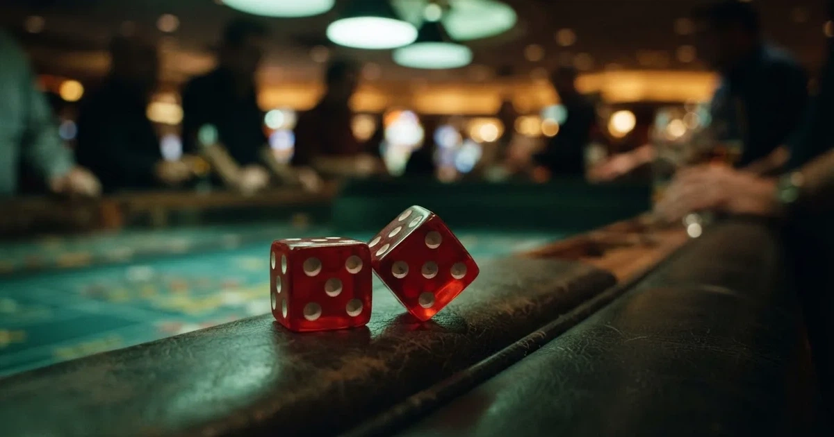 Zaruri roșii pe marginea unei mese de craps, sub o lumină verzuie — păcănele cu mod demo în românia